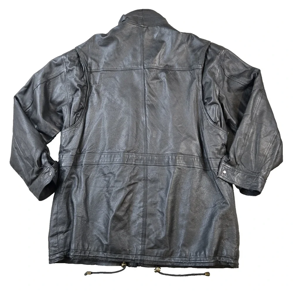 VTG John Ashford Men's Leather Coat Fully Lined High‎ Collar zip Snap Size XL